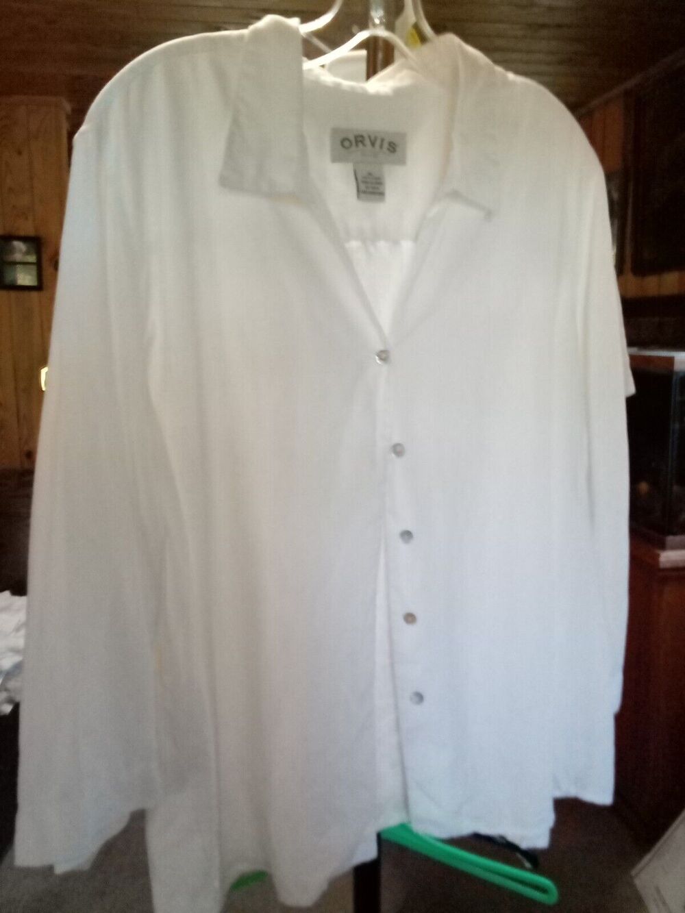 Orvis Linen Womens Button Up Blouse Shirt White 3/4 Sleeve XL